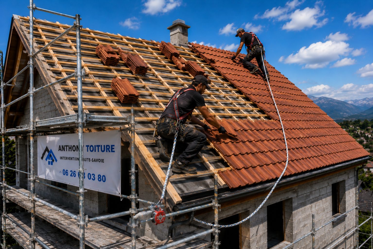 Création de toiture neuve en tuiles par un artisan couvreur en Haute-Savoie